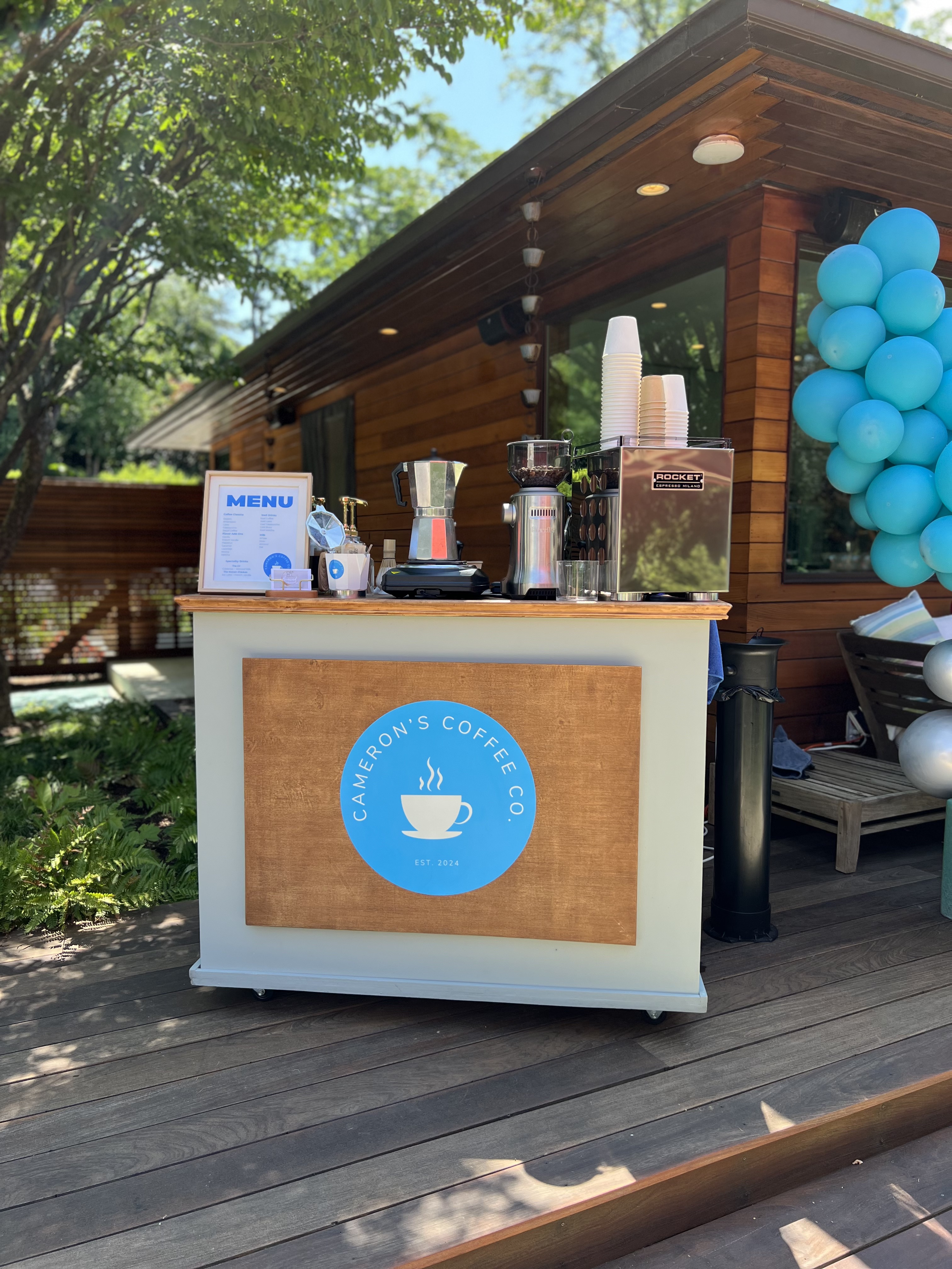 Fully branded mobile coffee cart setup New York corporate wedding event