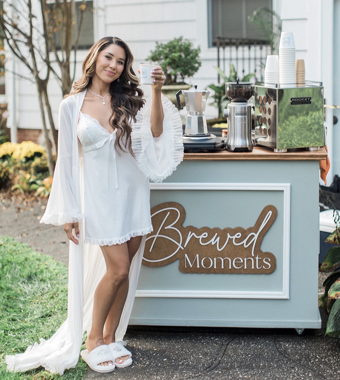 Brewed Moments Coffee Cart serving a wedding espresso bar in New York
